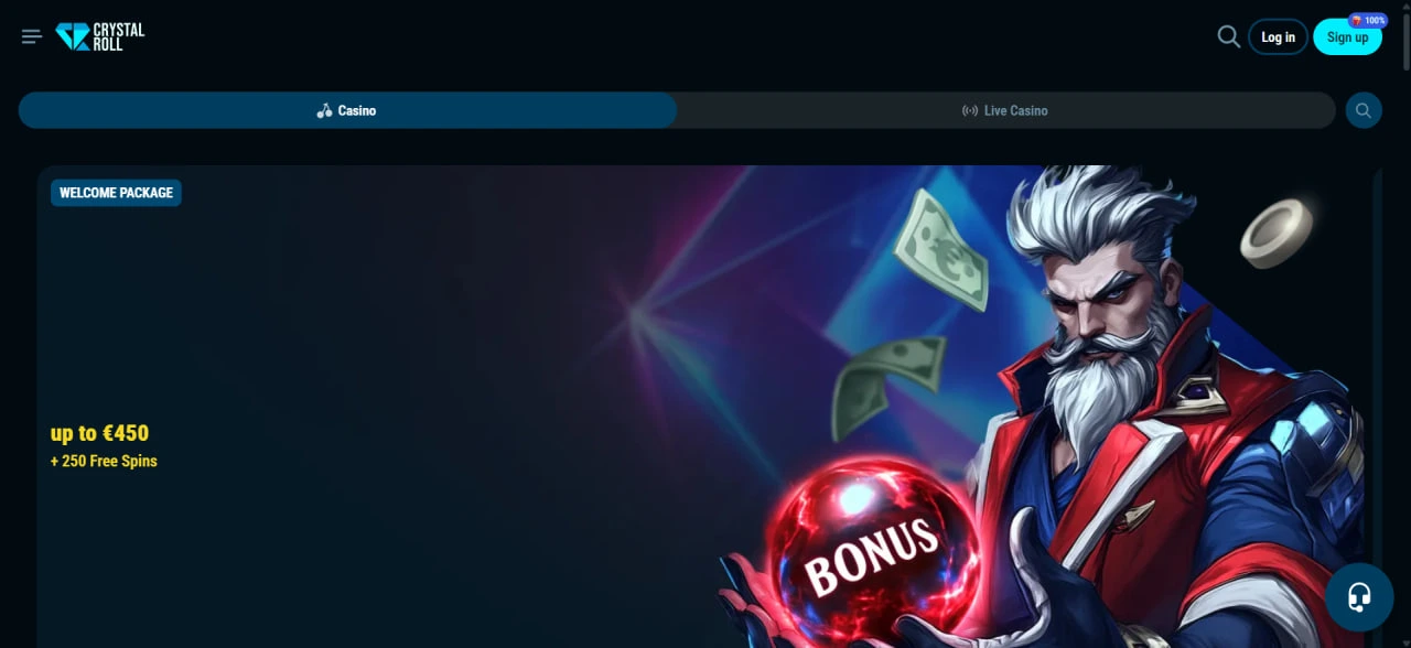 Crystal Roll Casino hoofdpagina